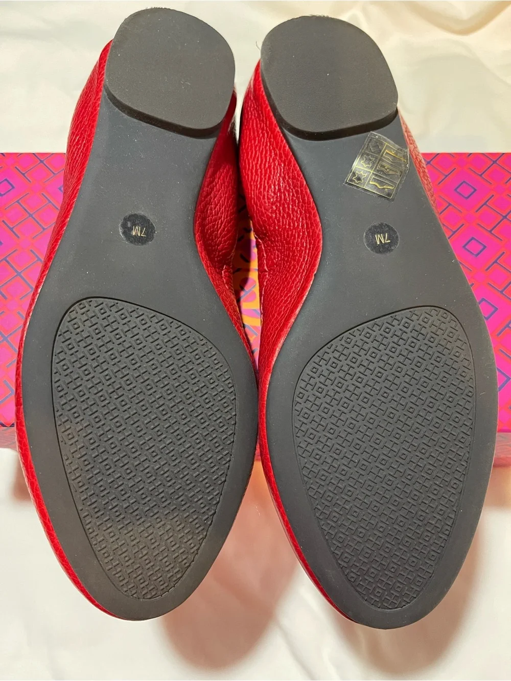 Tory Burch Red (Cerise) Leather Logo Melinda Ballet Flats